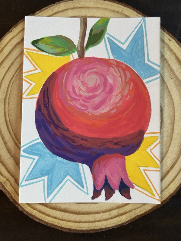 Original ACEO Acrylic Mini Painting Pomegranate Fruit Art Card ATC Signed Artist