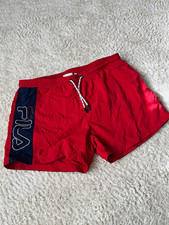 FILA Herren Badeshorts Logo Rot/Blau/Wei&szlig; Gr. L Kordelzug Mesh-Futter