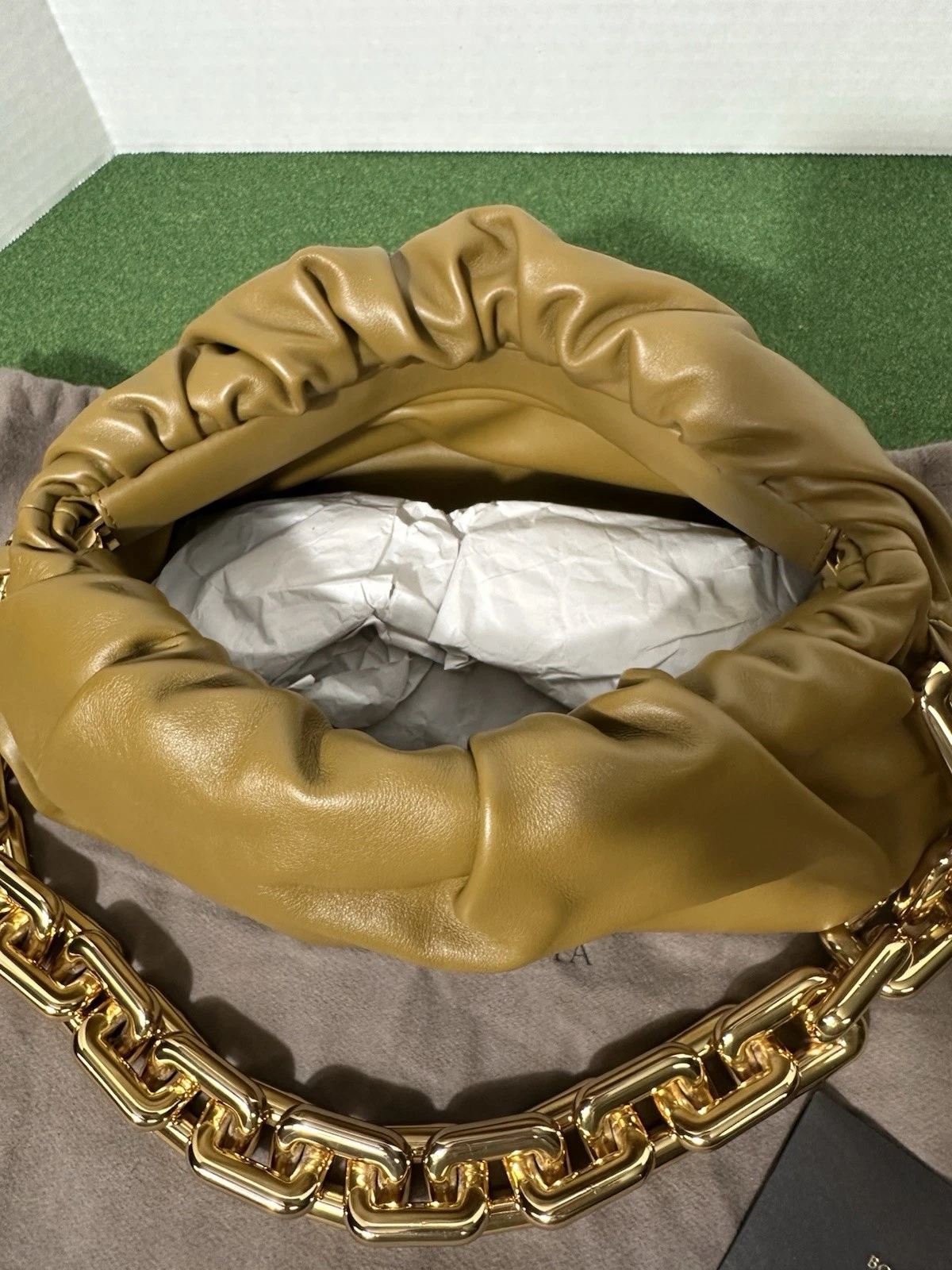 Borsa a tracolla Bottega Veneta The Chain Pouch pelle di vitello marrone Entrupy COA