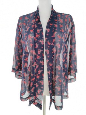 ROUTE 66 Damen Langer Offener Cardigan Gr. M Marineblau Leichter Strick 3/4