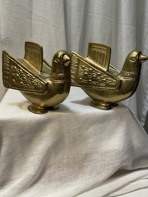 Pair Mid Century Metal Bird Sculpture Weinberg Eames Era MCM Bookends
