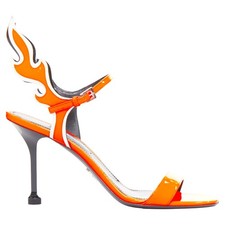 Prada 2018 Flame Fire Mid Heel Sandal Women Orange Size 36