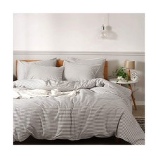 JELLYMONI 100 Natural Cotton 3pcs Striped Duvet Cover Sets,White D... Fast Ship