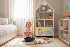 Mobiletto libreria Unicorno sky a forma di casetta con scomparti, cubi , mensol