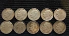 Lot of 10, 90% Silver, Roosevelt Dimes -  1964 and earlier.