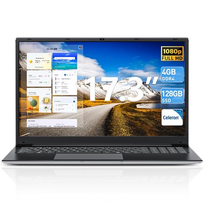 17.3 Zoll Laptop Computer 4GB RAM 128GB SSD Win 11 Celeron Quad-Core Prozessor
