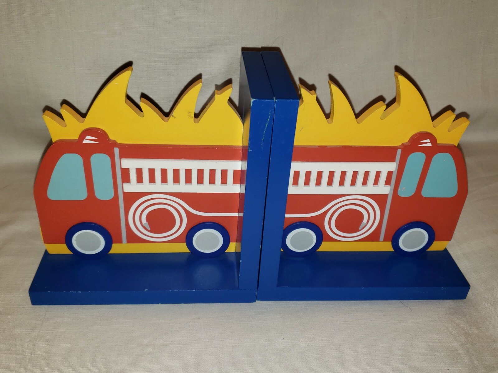 BeriWinkle Firetruck Wooden Book Ends Colorful Bookends Very Good