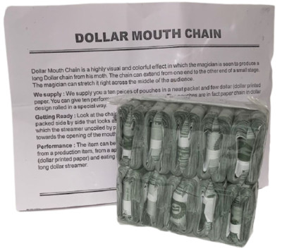 DOLLAR BILL MOUTH COILS 10 Money Pack Paper Streamer Magic Trick Clown Set Gag