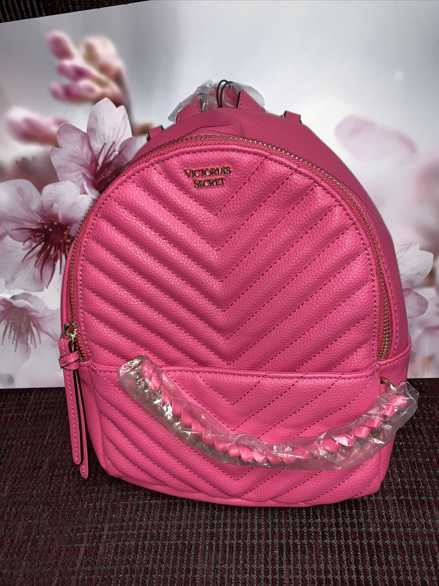 VICTORIA'S SECRET MINI BACKPACK PINK CHEVRON GOLD CHAIN ACCENTS