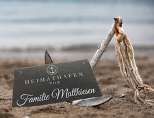 T&uuml;rschild Namensschild Heimathafen mit Gravur Schiefer personalisiert anthrazit