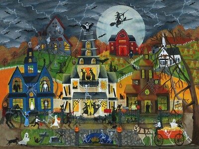 OrIgInAl FoLk ART HallOwEEn WiTcH BaT CaT PuMpKiN MooN BrOOm GhOsT MuMMy PrInT