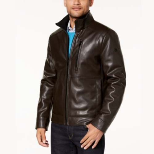 Calvin Klein CM891953 Jacket Men's Brown Faux-Leather Full Calvin Klein CM891953 Jacket Men's Brown Faux-Leather Full