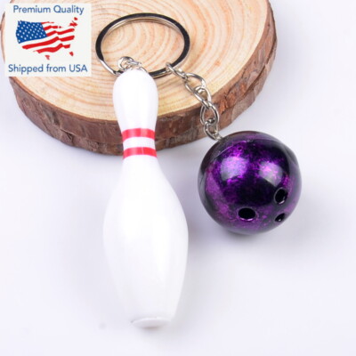 Bowling Pin Bowl with Purple Ball Keychain Pendant Charms