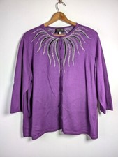 Bob Mackie Wearable Art Cardigan Sweater Size 3X Beaded Artsy Sequins 3/4 Sleeve