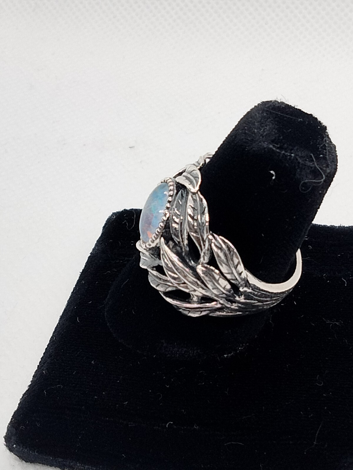 Sterling Silver Opal Leaf Pattern Ring - image 2
