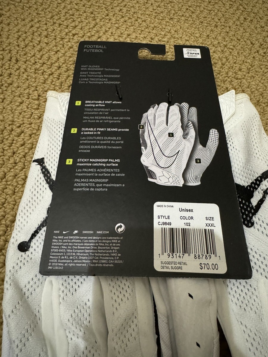 Nike Jordan Vapor Knit 3.0 Football Gloves Wht/Blk CJ9849-102 Mens