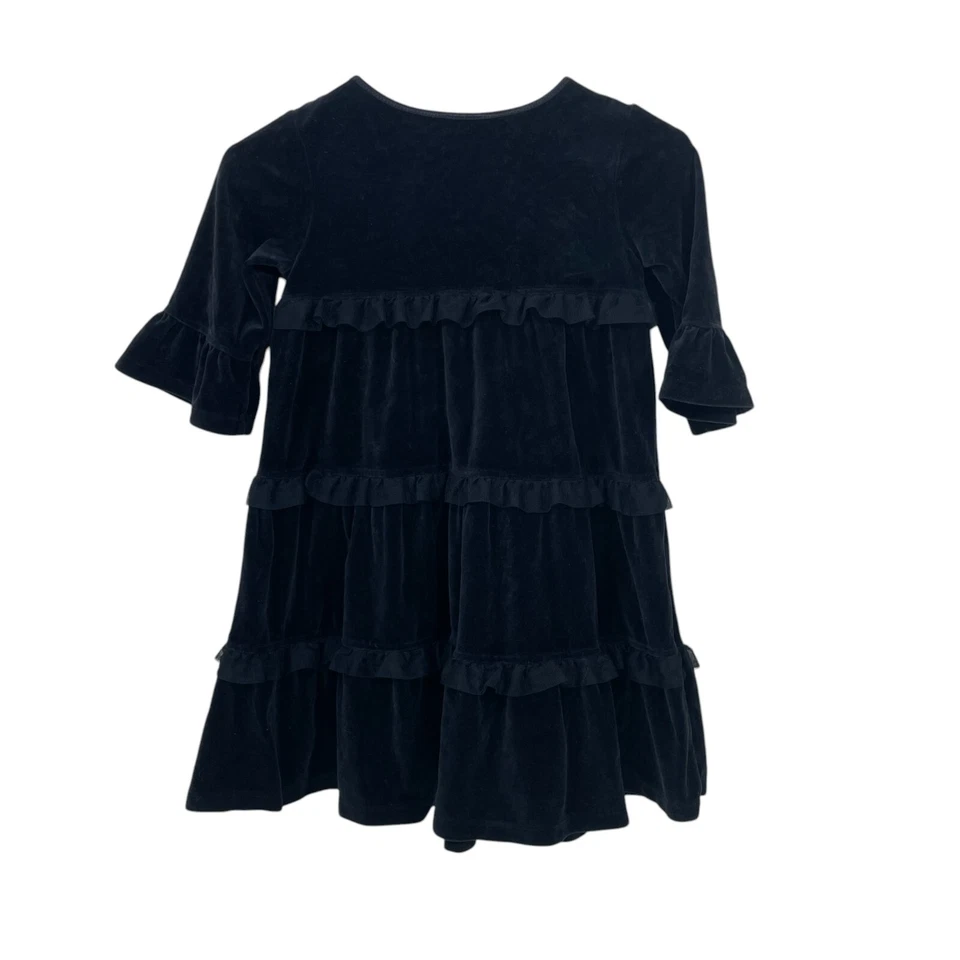 Vestido Hanna Andersson Niñas 120 (6-7) Terciopelo Volantes Negro En Niveles Vacaciones Foto 2 de 4