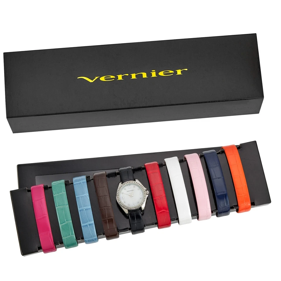 Vernier Women's Crystal Bezel Round Watch 10 Vegan Strap Watch - Image 3 of 4