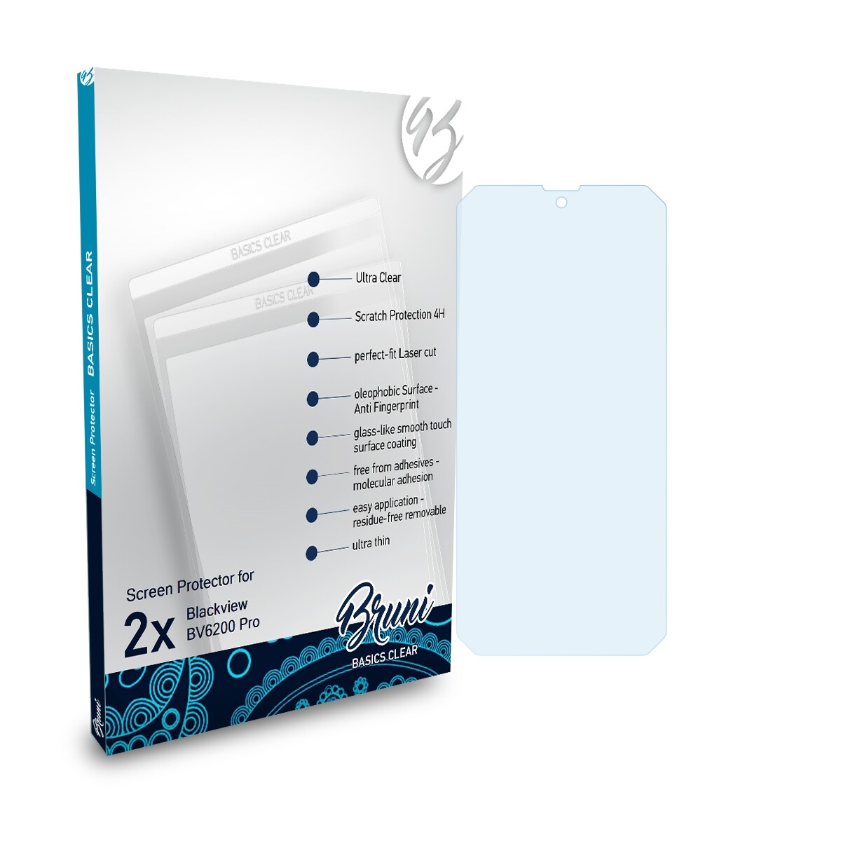 Écran Protecteur Bruni 2x Pour Blackview BV6200 Pro - Anti-rayures, Anti-trace, Transparent Et Lavable - Made In Germany