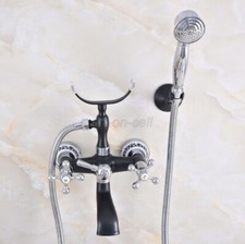 Black Chrome Brass Wall Mounted Clawfoot Bath Tub Faucet Hand Shower Mixer Tap