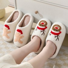 Christmas Home Slippers Cute Cartoon Santa Claus Cotton Slippers For Women And M