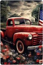 4th Of July Patriotic Old Red Truck Wall Tin Metal Signs 8x12 Inches