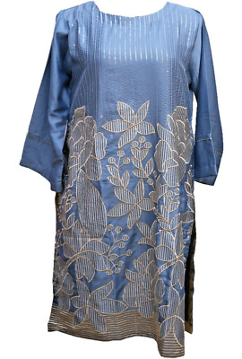 KURTI KURTA Damen Sequence ARBEIT TUNIKA TOP SEIDE PARTY GRAU Stickerei INDISCH D