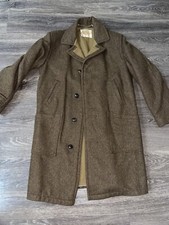 VTG Lakeland Men's Button Front Brown Heavy Winter Lined Wool Over Coat 36