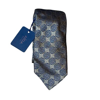 ALTEA Milano Men's 100% Silk Necktie ITALY Designer Geometric Gold Blue NWT