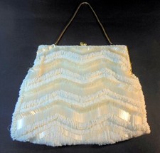 Stunning Vtg HONG KONG Hand Made Beaded PURSE EVENING BAG Seed Pearls Beads Glam