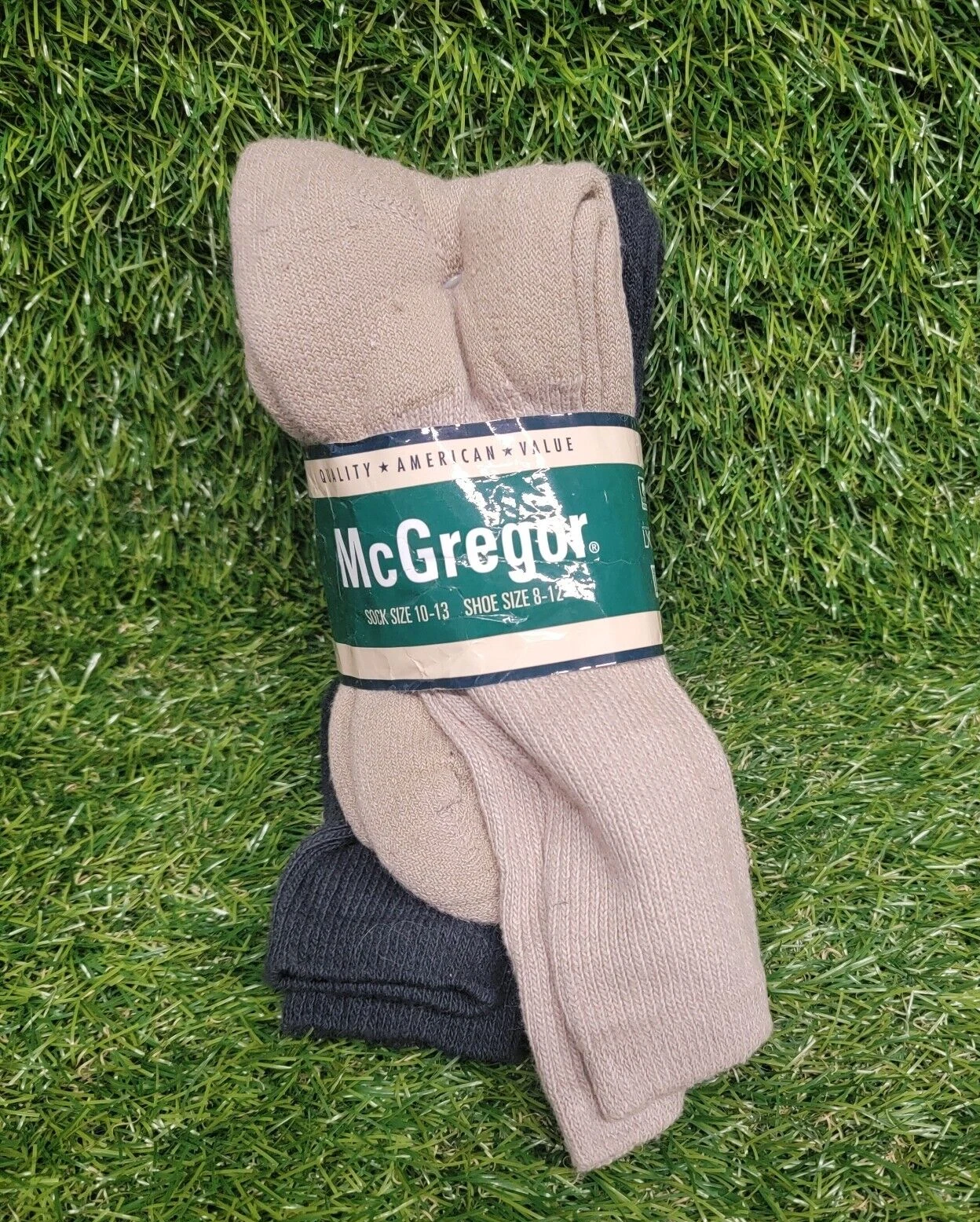 McGregor Men's Weekender Cotton Blend Casual Rib Crew Socks 2 Pairs Tan & Black