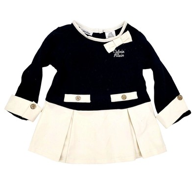 CALVIN KLEIN Baby 6-9 Dress Long-Sleeve Faux Leather Pleated Skirt Formal Outfit