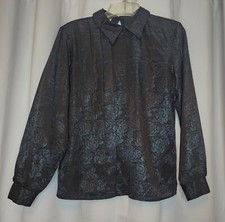80's David Benjamin M Gothic Roses All Over L/S Collared Pleated Blouse USA Made