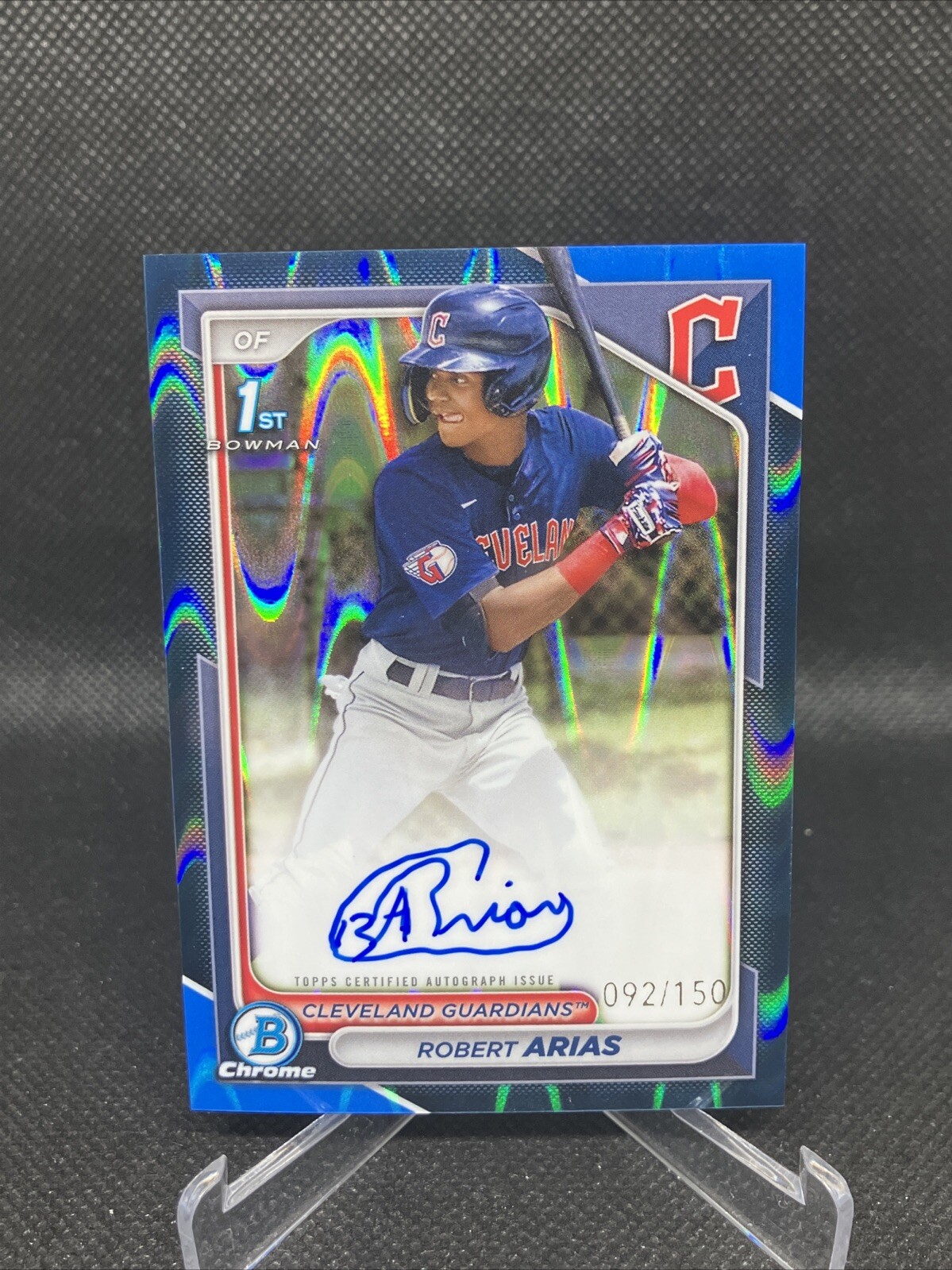 2024 Bowman Chrome Robert Arias 1st Blue Raywave Auto /150