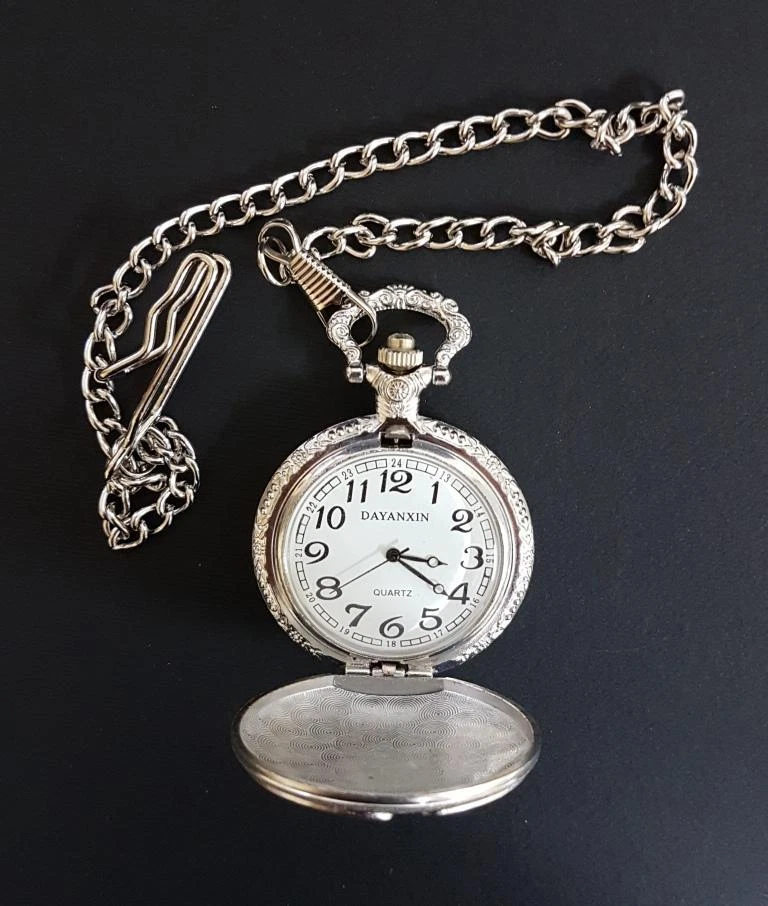 Orologio Da Tasca Taschino Quarzo Cipolla Con Catena Colore Argento Vintage lac - Immagine 2 di 2