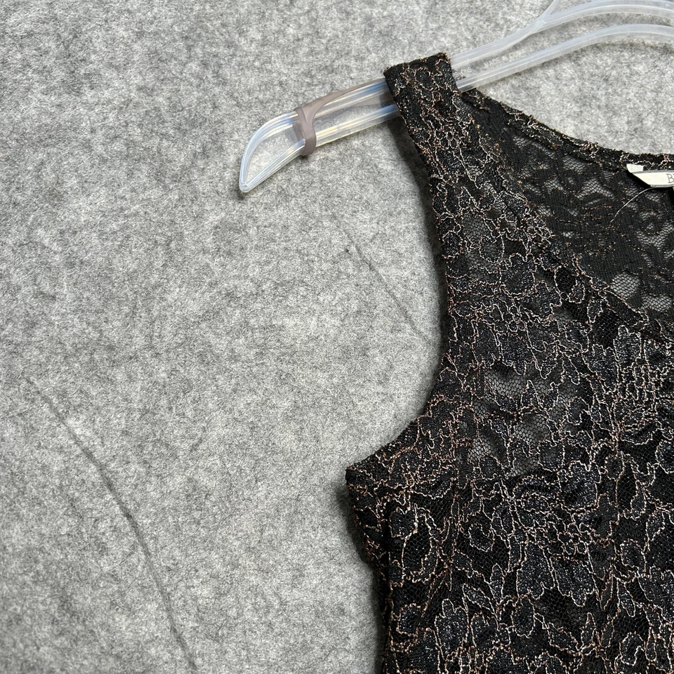 Camiseta sin mangas BKE para mujer XL negra marrón dorada capa de encaje transparente ajustada gótica elástica divertida Foto 4 de 4