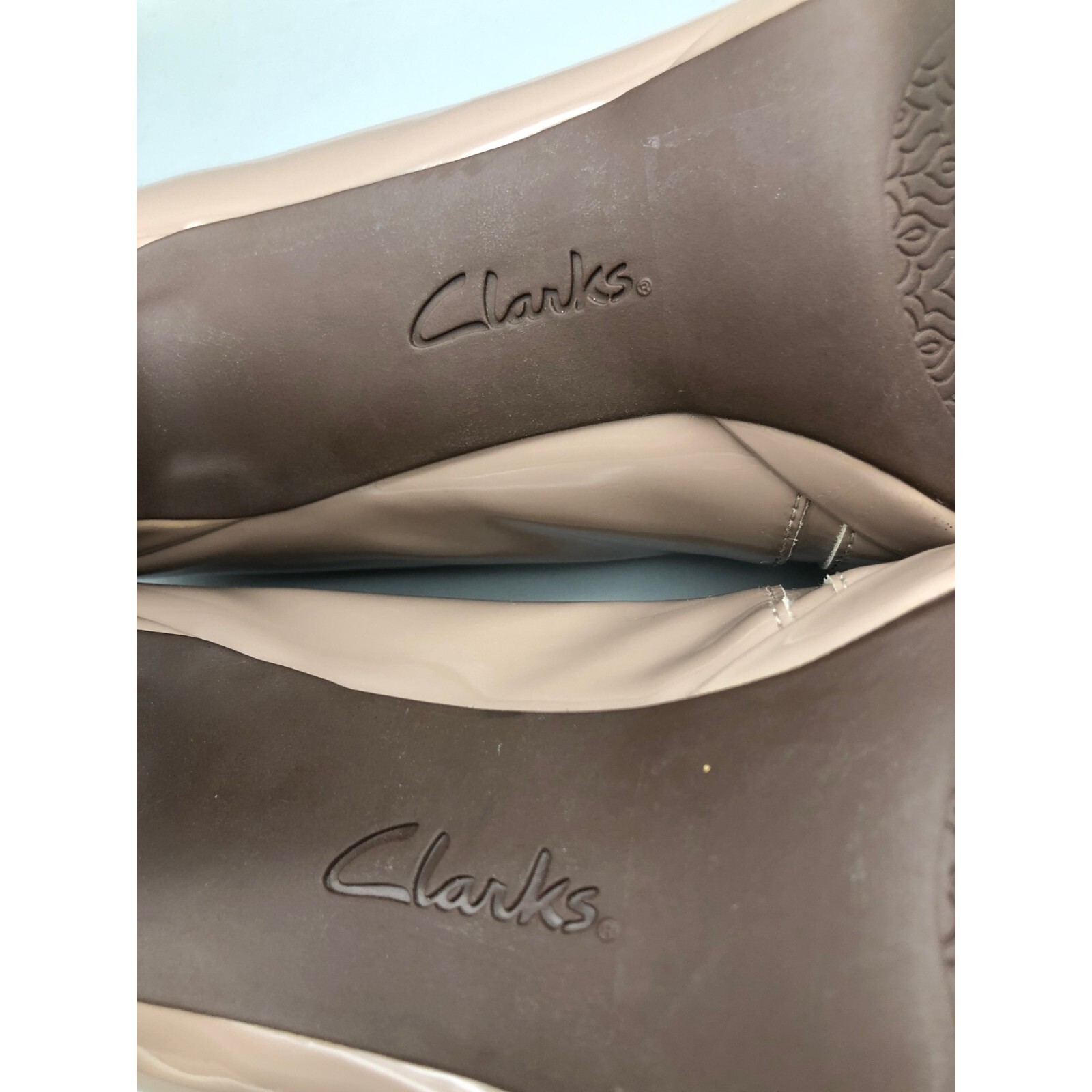 Clarks Collection beige mini platform patent leat… - image 8