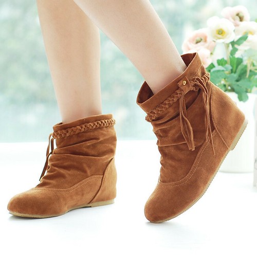 Size Womens Faux Suede Ankle Boots Ladies Casual Slouch Flat Boots Comfort Shoes - Picture 1 of 20