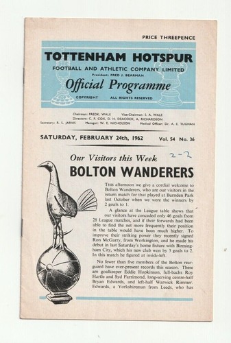 Tottenham Hotspur 1961/62 Selezione di Programmi Home League da Menù - Foto 3 di 12