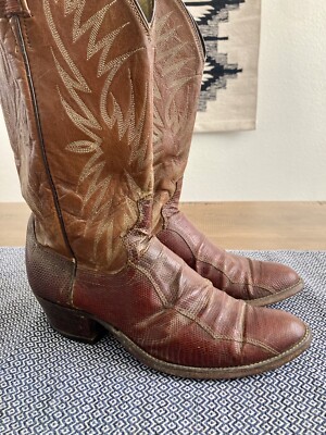 Vintage Dan Post Brown Leather Lizard Skin Western Boots Cowboy