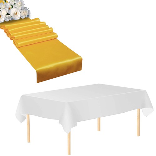 Corredor de mesa satinado con mantel de plástico negro/blanco decoración de mesa de fiesta - Imagen 34 de 133