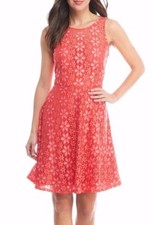 Nine West Fire GlowOrange/Pink Princess Seam Stretch Lace Fit & Flare Dress, $99