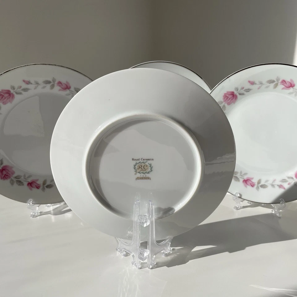 4 x NORITAKE RC Royal Ceramics Japan Carmen Side Plates Pink Roses Platinum Trim - image 3 of 4