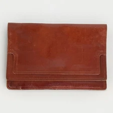 Vintage Bottega Veneta Envelope Clutch Bag Fold Over Purse Brown Leather