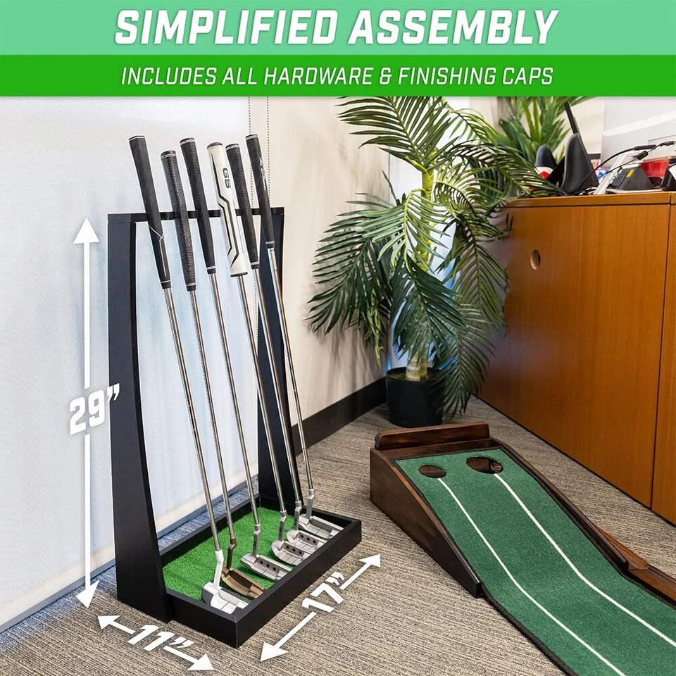 Soporte de putter de golf de madera premium estante de exhibición interior estante para palos de golf con capacidad para 6 palos Foto 2 de 4