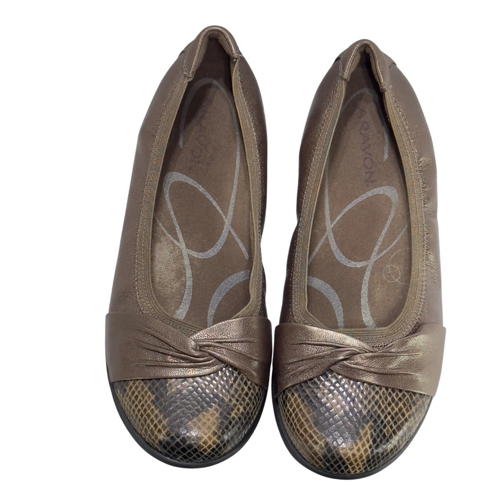 ARAVON женщин коричневый металлик кожи плоскостях змея печать носок крышка амортизированный размер 8 М - Изображение 3 из 4