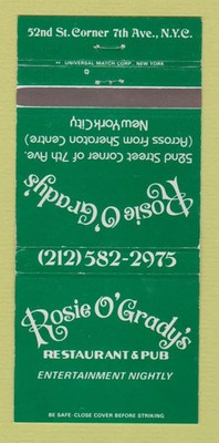 Matchbook Cover - Rosie O'Grady's Restaurant New York City 30 Strike