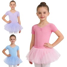 Girls Ballet Leotard Outfits Dancewear Training Tutu Skirt V-Neck Gymnastics