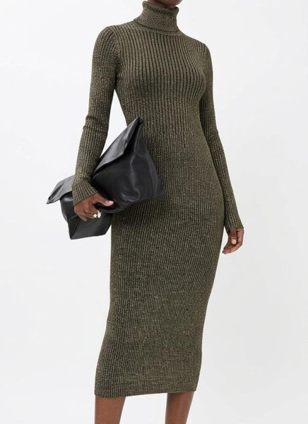 Women Cotton Club Dress Khaki Lurex M