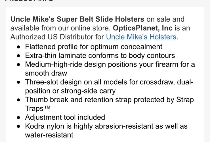Uncle Mike's Super Belt Slide Holster, Size 15 Right Handed Sidekick Pancake - Image 4 of 4